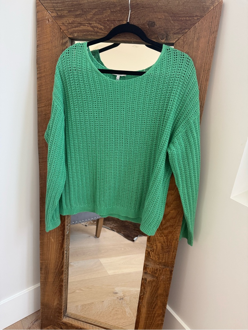 Lightweight Green Open-Knit Crewneck Sweater